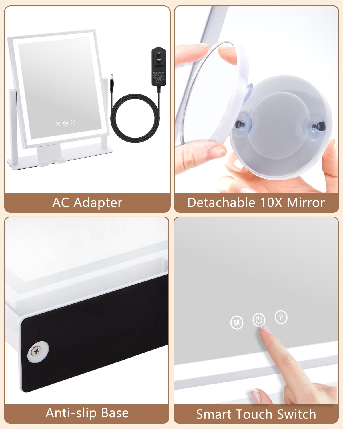 DECLUTTR Espejo de tocador con luces, espejo de maquillaje Hollywood con soporte para teléfono, control táctil inteligente, 3 modos de iluminación