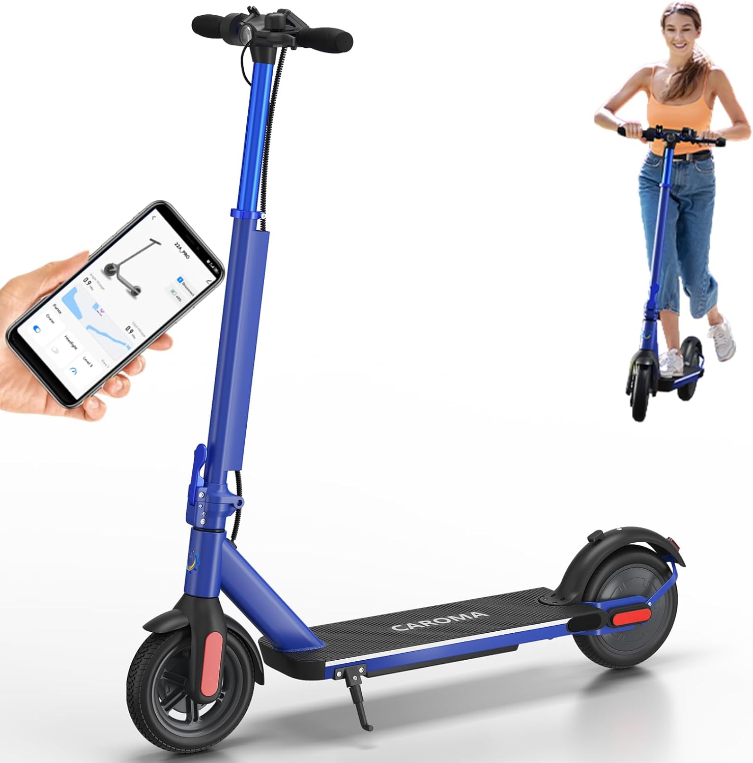 Caroma Electric Scooter, 500W Motor, 25 Miles Range & 20Mph, 10″ Solid Tires Electric Scooter Adults, Foldable Commuting E Scooter with Cruise
