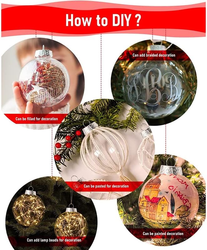 10 bolas de adorno rellenables de plástico transparente, bolas rellenables de disco plano transparente, adornos de bola de árbol de Navidad