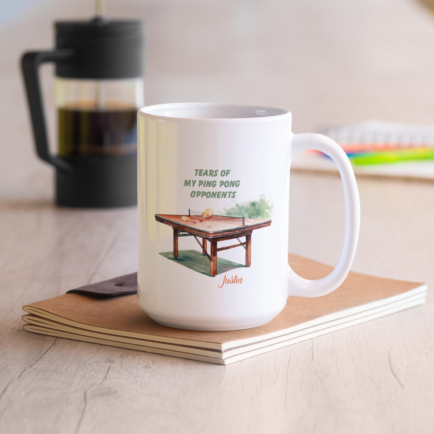 Taza de tenis de mesa, Taza personalizada de la pelota de ping pong con el nombre, Taza de café de tenis de mesa personalizada, Taza del amante del