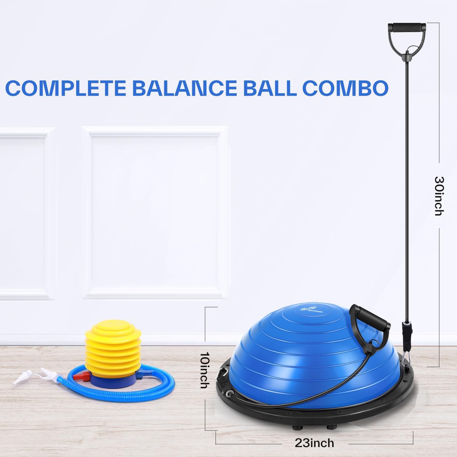 Sportneer Entrenador de pelota de equilibrio con bandas de resistencia y bomba, media pelota de yoga inflable para entrenamiento de cuerpo completo