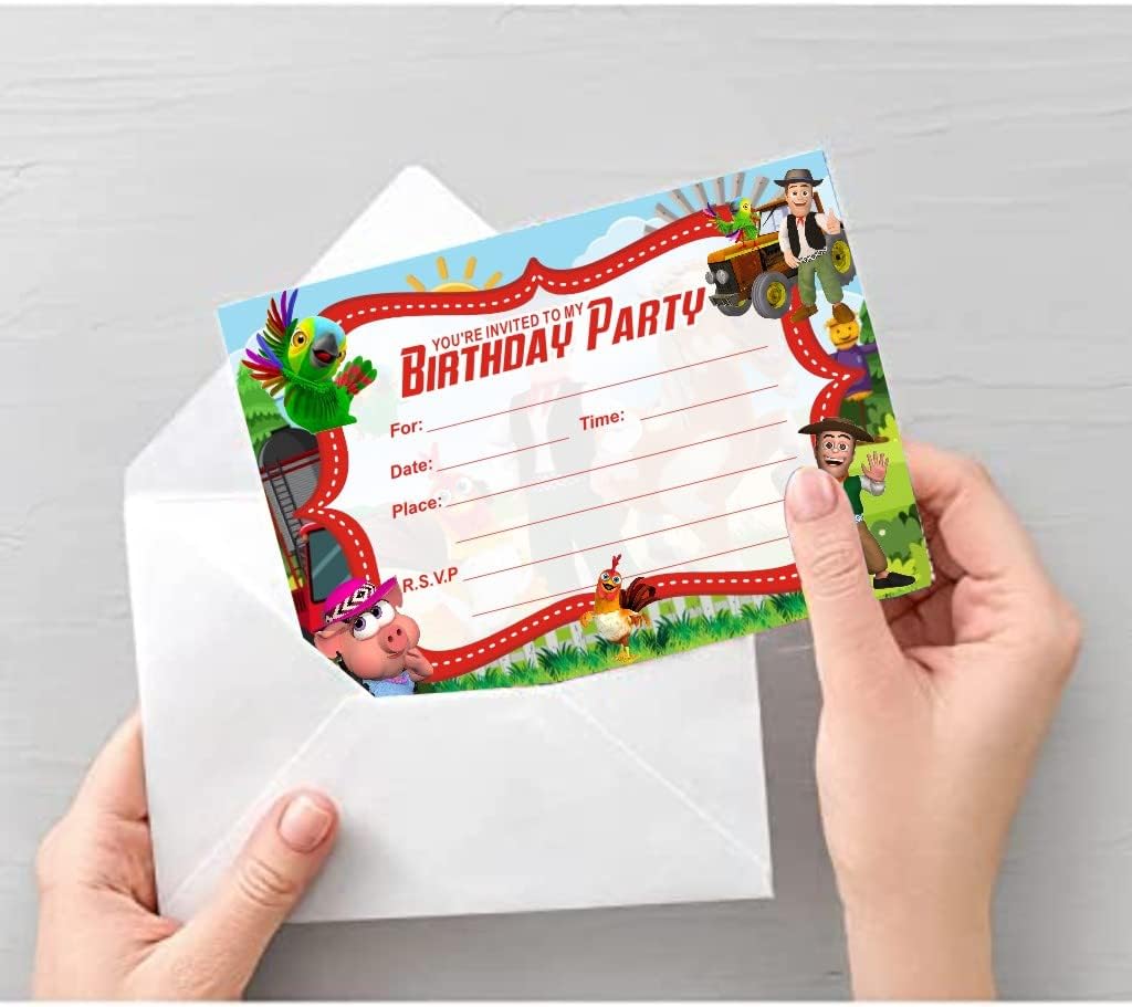 ZPLHBHX 16 tarjetas de invitación de cumpleaños de granja con sobres, suministros de fiesta de cumpleaños de granja para decoraciones de cumpleaños