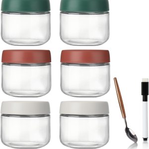 DIMBRAH Tarros de vidrio de 10 onzas con tapas, juego de 6, recipientes de avena con tapas, práctico recipiente de avena para llevar, tarros de DIMBRAH Tarros de vidrio de 10 onzas con tapas, juego de 6, recipientes de avena con tapas, práctico recipiente de avena para llevar, tarros de
