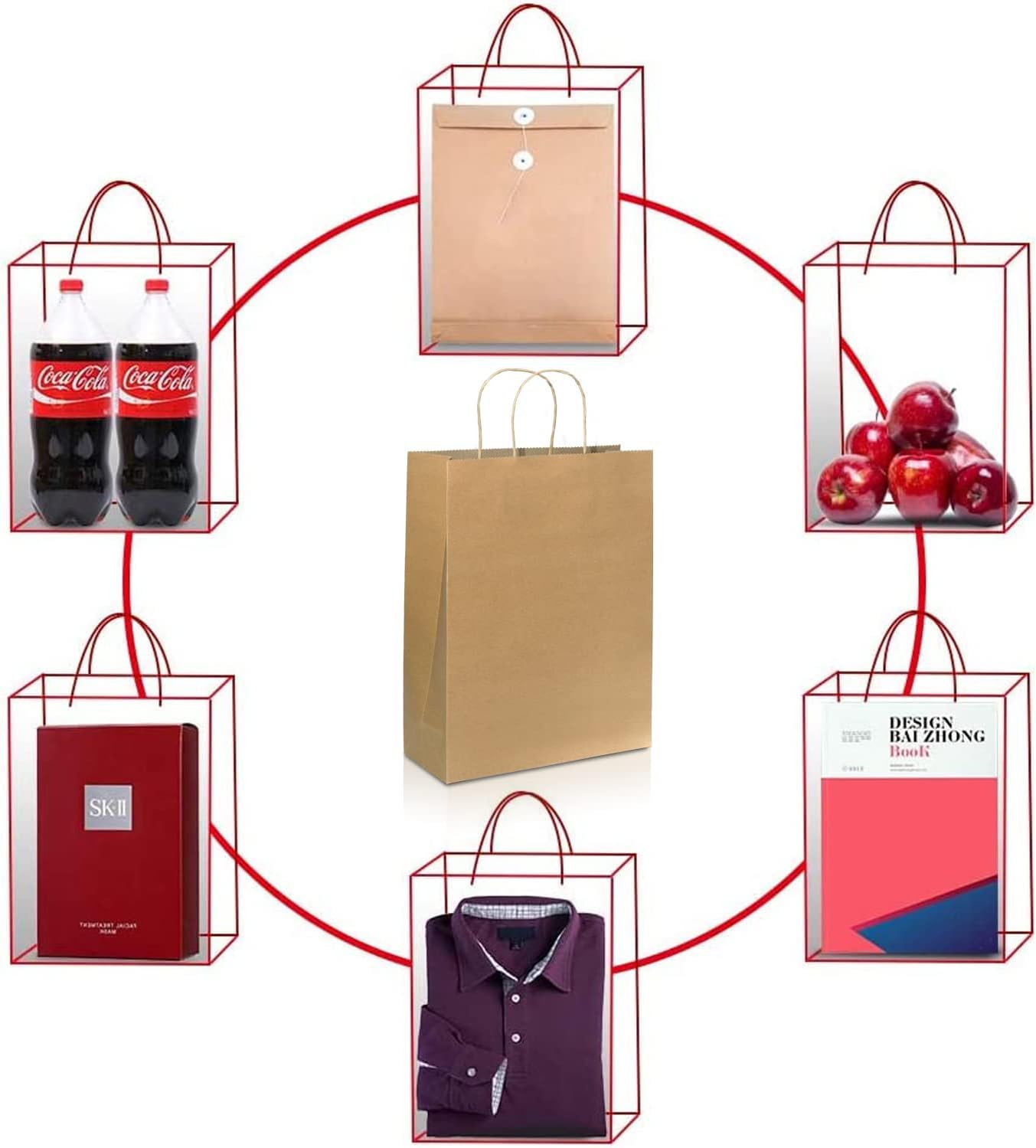 CAYUENG Bolsas de papel kraft de 10 x 5 x 13 pulgadas, 100 bolsas de regalo marrones con asas, bolsas de papel liso para compras, bolsas de papel