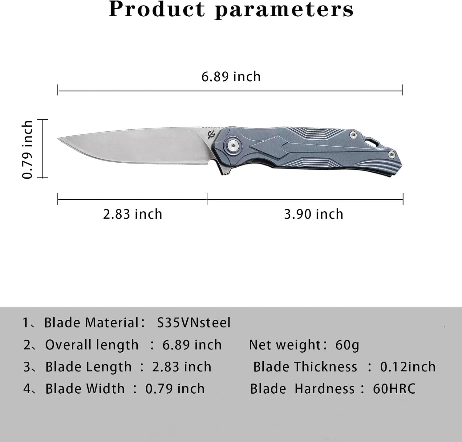 Cuchillo plegable de bolsillo EDC, cuchillo plegable de hoja S35VN, mango de titanio azul, construcción de bloqueo forrado, adecuado para hombres y