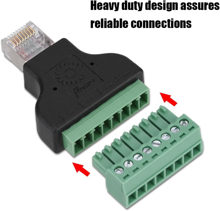 Adaptador de terminal de tornillo, conector Ethernet DVR, conector RJ45 macho a conector de terminal de tornillo de 8 pines de repuesto (paquete de