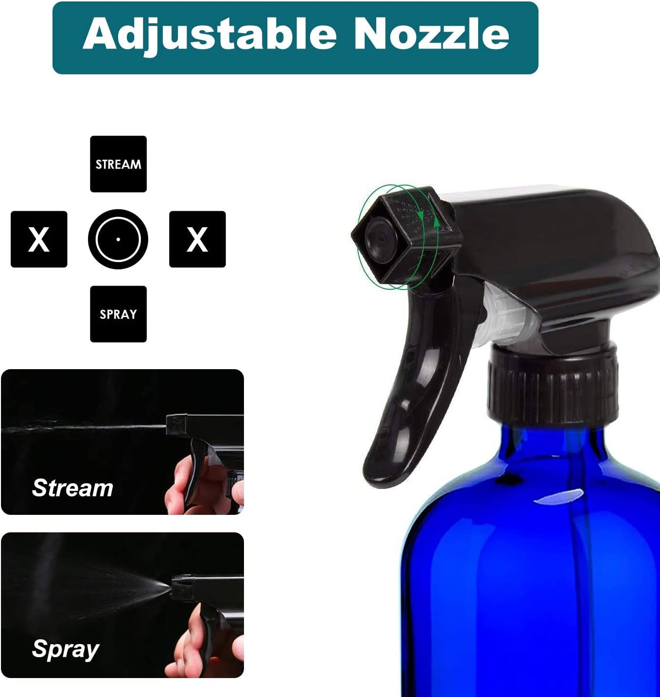 Botellas de vidrio azul de 16 onzas  Paquete de 3 botellas vacías recargables para soluciones de limpieza, aceites esenciales, plantas, cabello