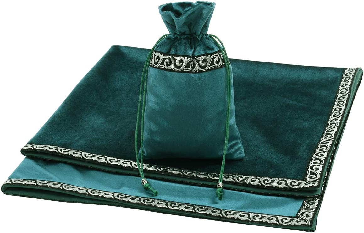 BLESSUME Mantel de tarot de altar adivinación Wicca terciopelo cuadrado con bolsa de tarot (verde)