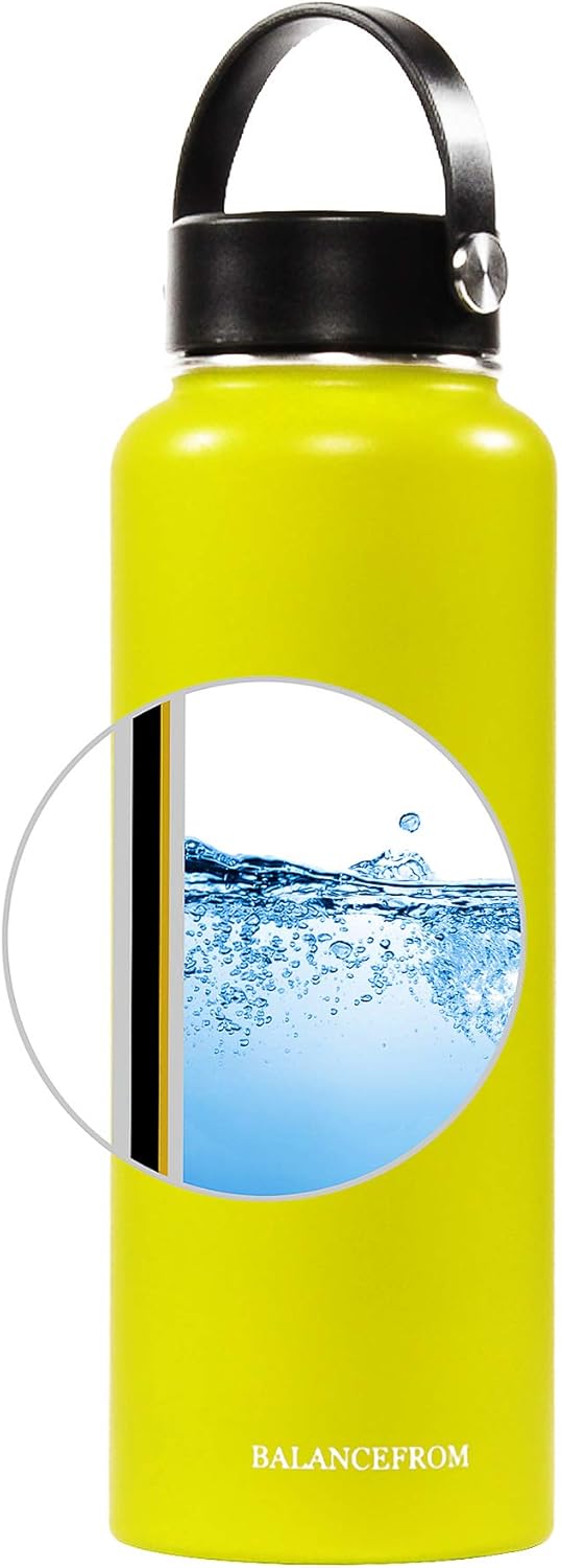 BalanceFrom – Botella de agua de acero inoxidable aislada al vacío, con doble pared, 3 tapas incluidas, boca ancha y estándar, varios colores y