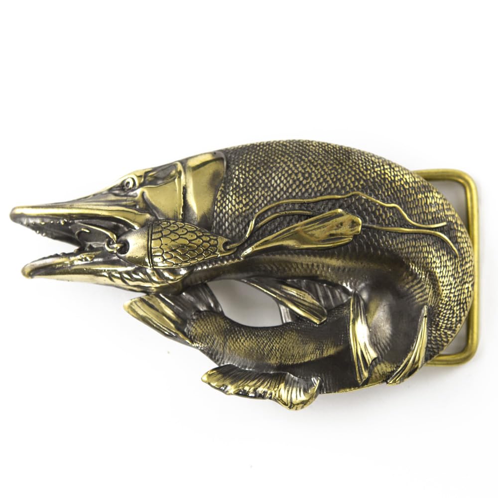Belt buckle Pike, Handmade fisherman gift trophy fish pike solid brass belt buckle
