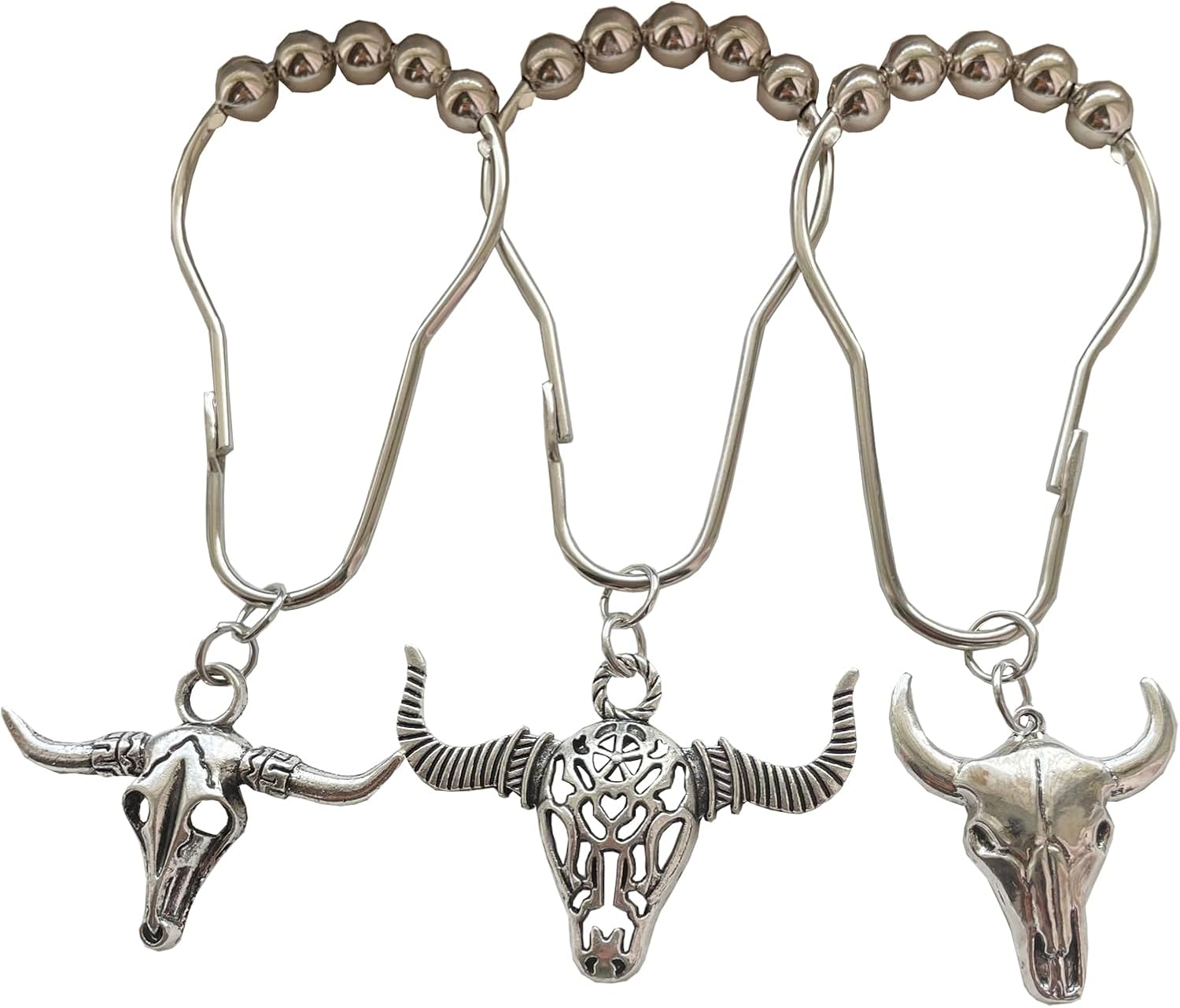 Ganchos para cortina de ducha de vaca, 12 piezas de acero inoxidable a prueba de óxido, accesorios para colgantes de calaveras de toro, vida