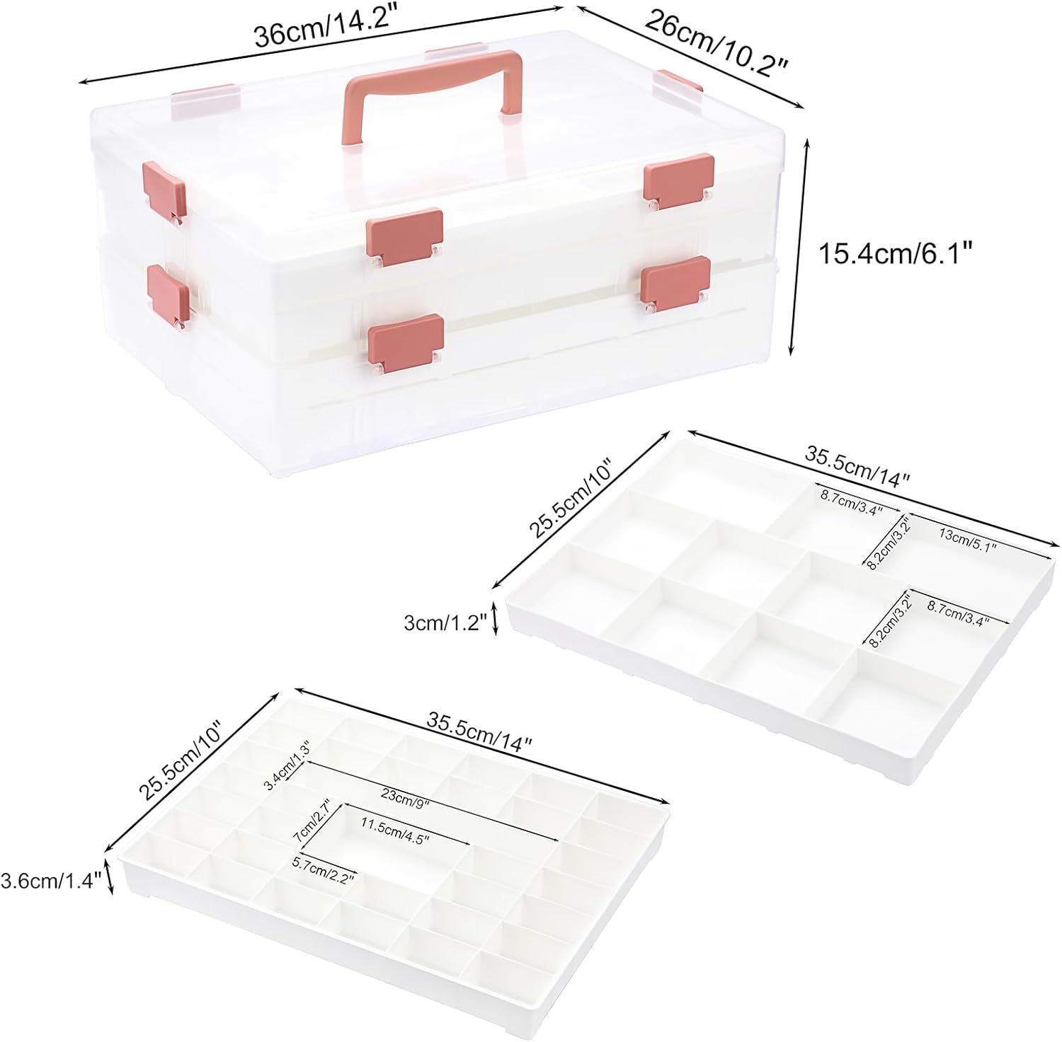 BTSKY Caja de almacenamiento divisoria transparente de 2 capas con 1 tapa, 4 niveles de plástico para accesorios de plástico, caja organizadora con