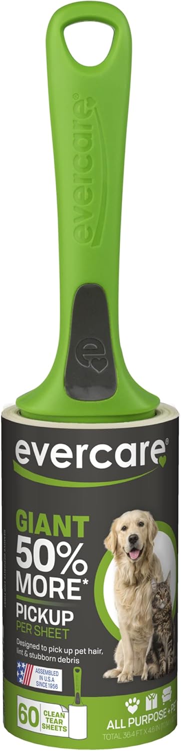 Evercare Pet Extreme Stick – Rodillo de pelusa recargable gigante, 60 hojas, color verde
