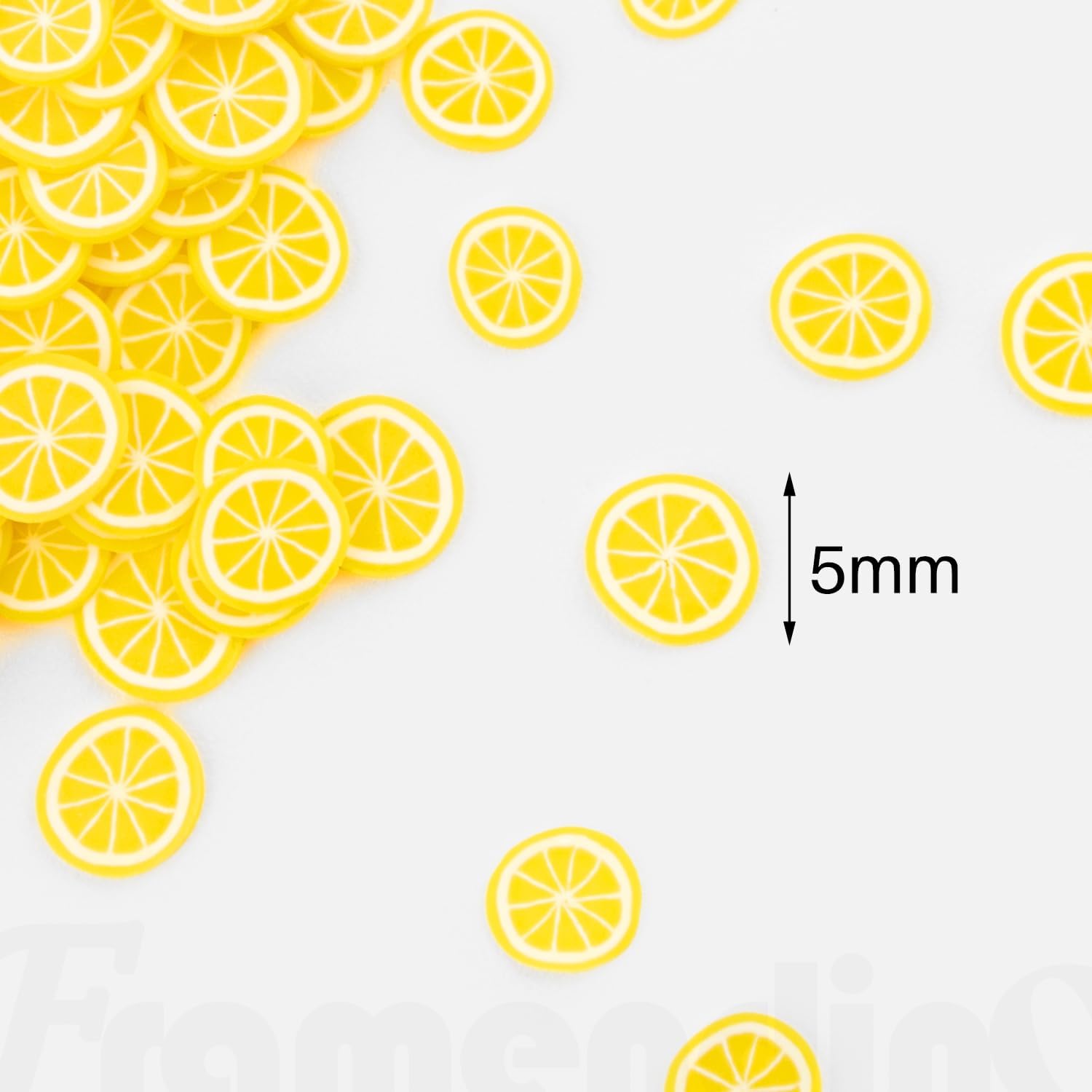 Framendino, Decoración de uñas de 3.53 oz (100 g), rodajas de limón amarillo, lindas calcomanías de limo de frutas en 3D, dijes de polímero de