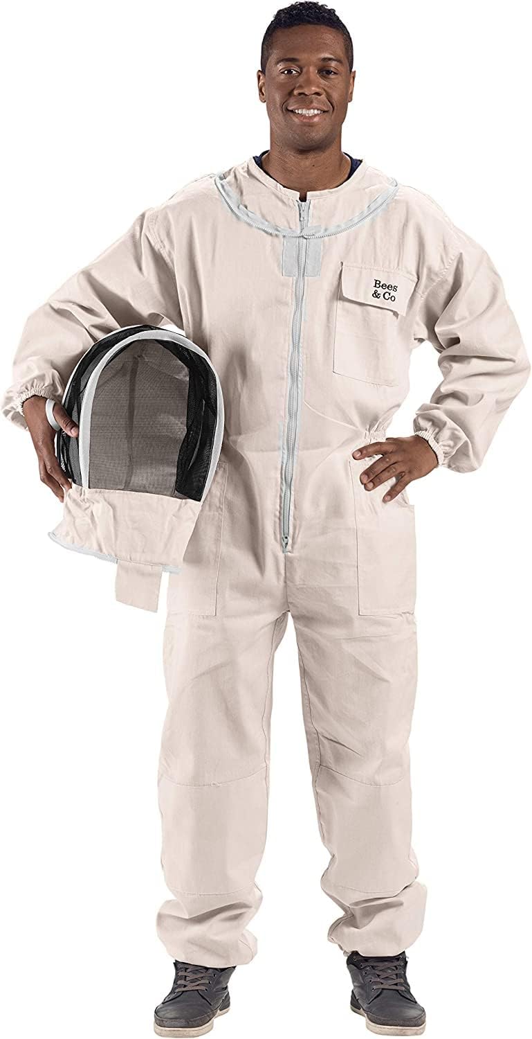 Bees & Co Traje de apicultor de algodón natural U74 con velo de esgrima