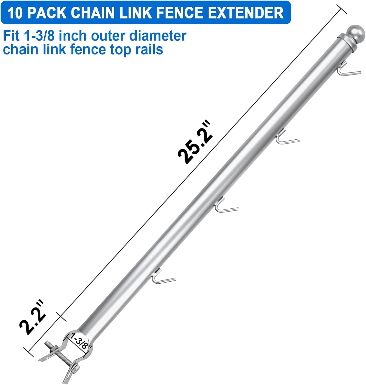 YXJSTO Paquete de 10 extensiones de brazo de alambre de púas para valla de eslabones de cadena, brazo extendido de alambre de púas de 25 pulgadas