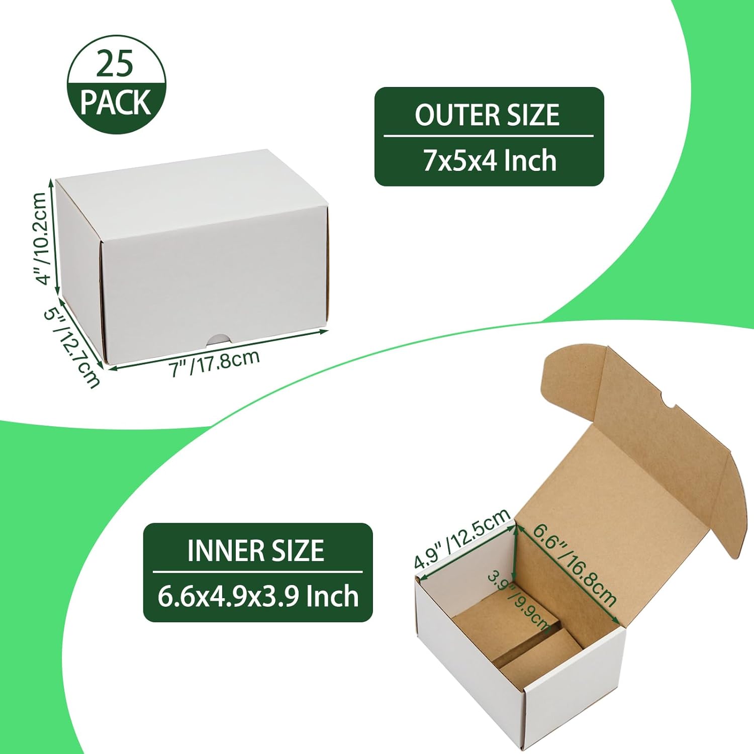 HESESOH Juego de 25 cajas de envío de 7 x 5 x 4 pulgadas, cajas de cartón corrugado blanco para embalaje de pequeñas empresas