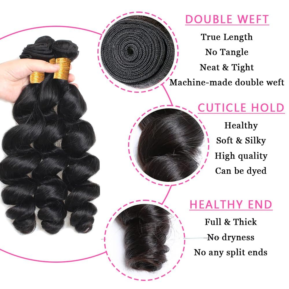 Weydlor Extensiones de cabello humano con encaje frontal de 13 x 4, 18, 20, 22+16 pulgadas, 3 paquetes con encaje frontal, 100% cabello humano,