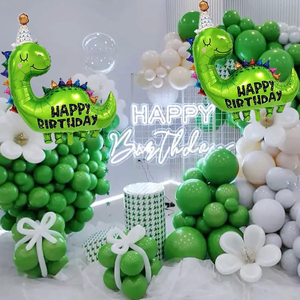 Globos grandes de aluminio de dinosaurio verde, 2 globos de decoración de cumpleaños de 35 pulgadas, globos de decoración de cumpleaños para niños,