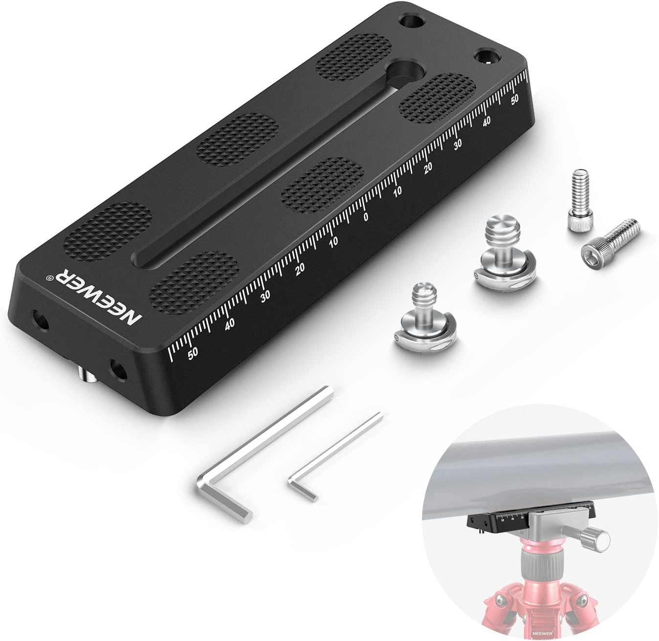 NEEWER 4.72″120mm Rail Bar Vixen Style Dovetail Plate, Metal Montaje Placa Sillín con 14″ 38″ D Anillo Tornillo para Telescopio Montaje Adaptador