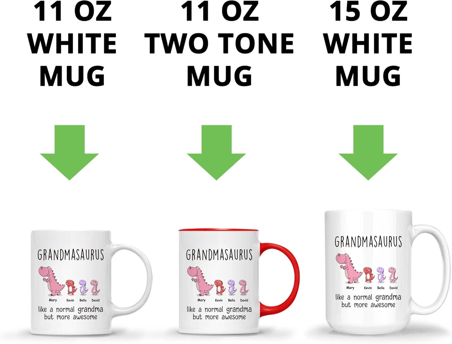 Gossby Taza personalizada (3 niños) GRANDMASAURUS like a normal grandma but more awesome Great Grandma Coffee Cup, regalo del día de la madre para