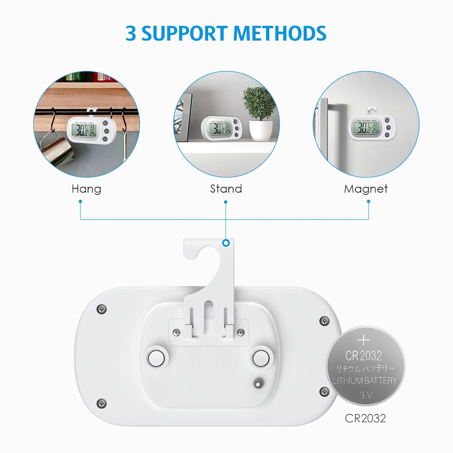 Olipiter Termómetro de refrigerador mejorado, termómetro digital para congelador, termómetro impermeable para refrigerador con gancho, pantalla LCD,