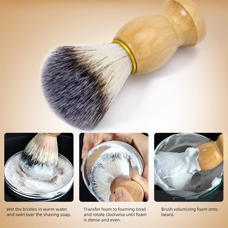 KUMarte Brochas de afeitar para hombres, paquete de 3 cepillos de afeitar de viaje, mango de madera vegana, herramienta de limpieza facial hecha a