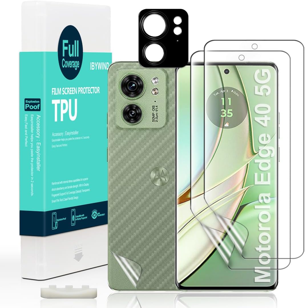 Ibywind 2 protectores de pantalla para Motorola Edge 40 5GMotorola Edge 2023 6.55 pulgadas + 1 protector de lente de cámara + 1 película trasera,