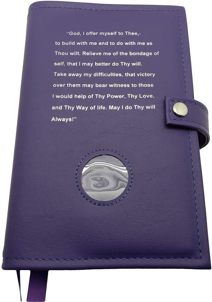 Deluxe Double Alcohólicos Anónimos AA Purple Orchid Big Book & 12 Pasos & 12 Tradiciones Funda de libro con soporte para medallón de oración de