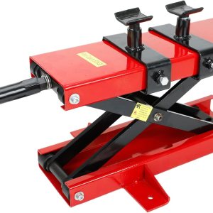 Centro de motocicleta con elevador de tijera, soporte de elevación para bicicletas, cuatrimotos, scooter, manivela con sillín y pasadores de Centro de motocicleta con elevador de tijera, soporte de elevación para bicicletas, cuatrimotos, scooter, manivela con sillín y pasadores de