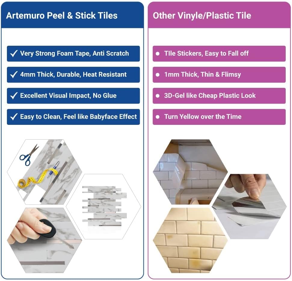 10 hojas de azulejos de pared de PVC para despegar y pegar, 8.8 x 10.9 pulgadas, para cocina, baño, lavandería, cámper, chimenea (metal espejo