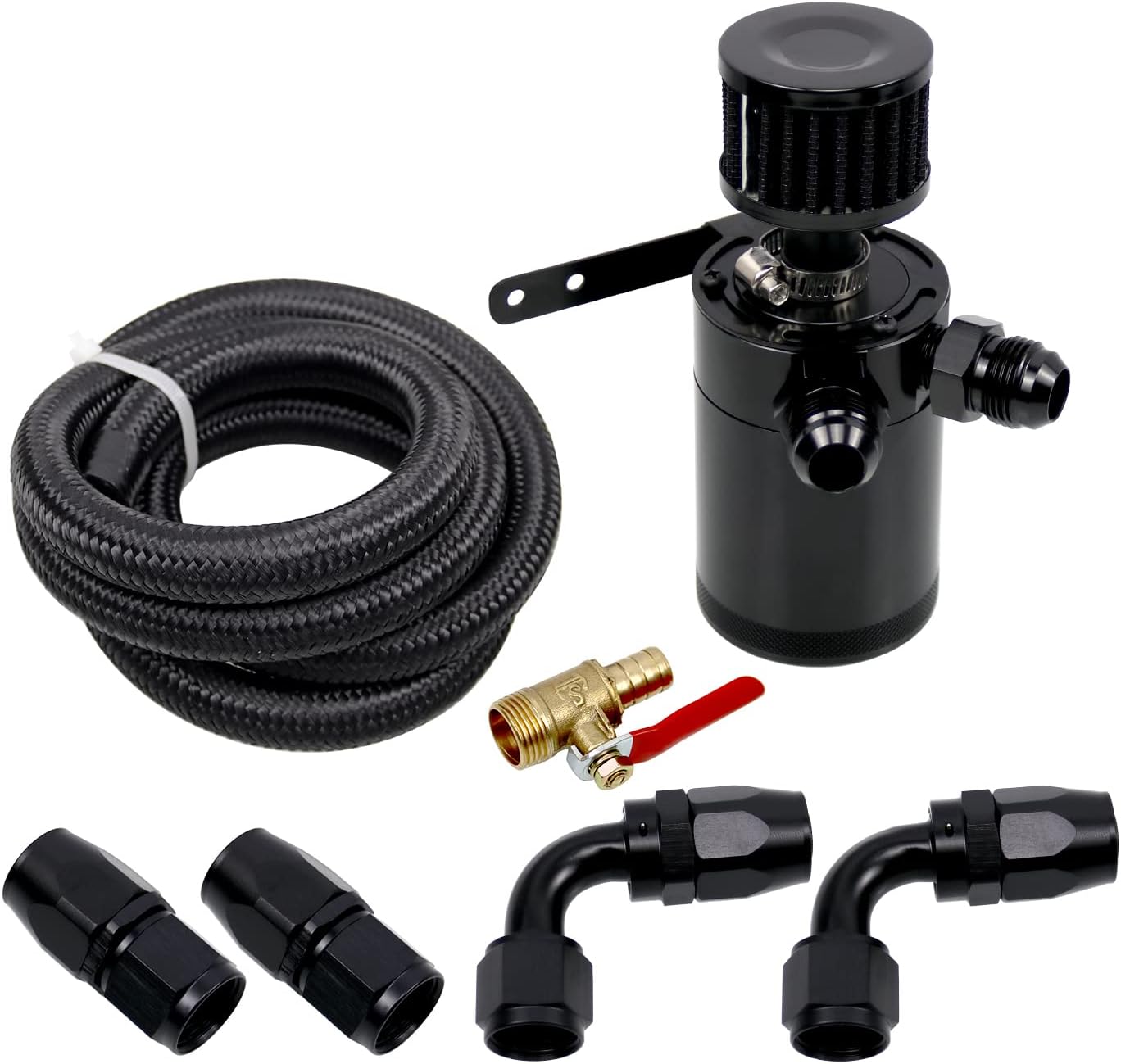 Sporacingrts Universal Car 2 Port Oil Catch Can AN10 con soporte de montaje y mangueras trenzadas