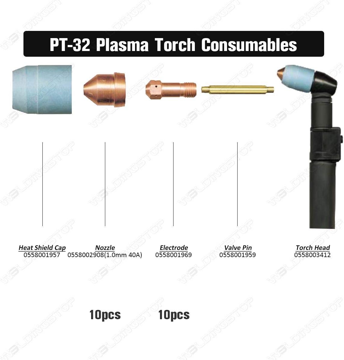 Electrodo 0558001969 y boquilla 0558002908 punta 0.039” 0.039 in 40A para antorcha Plasma Cutting ESAB PT-32