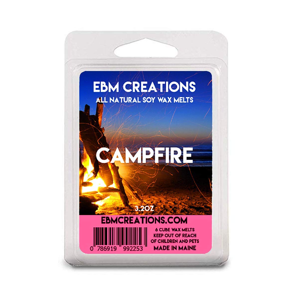 Campfire – Scented All Natural Soy Wax Melts – 6 Cube Clamshell 3.2oz Highly Scented!