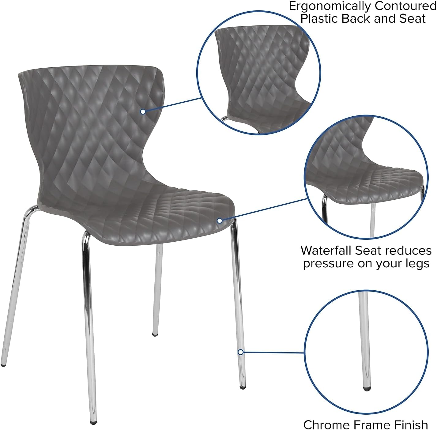 Flash Furniture Lowell Silla apilable de plástico gris con diseño contemporáneo