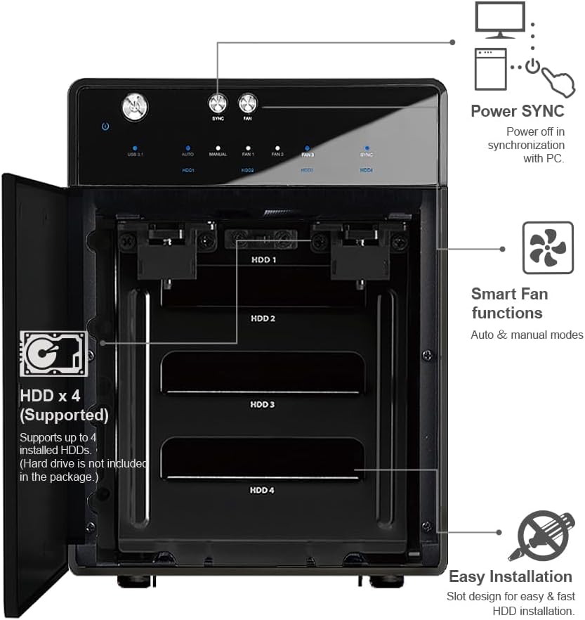 Armario para disco duro Mediasonic USB 3.1 4 Bay 3.5″ SATA – USB 3.1 Gen 2 10Gbps Tipo CUSB-C (HF7-SU31C)