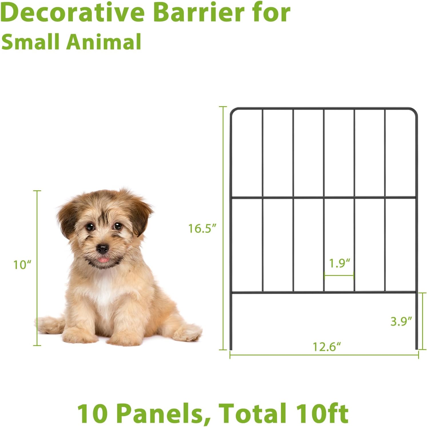 OUSHENG Valla decorativa pequeña para jardín, valla de 10 pies de largo x 16.5 pulgadas de alto, panel de alambre de metal resistente al óxido,