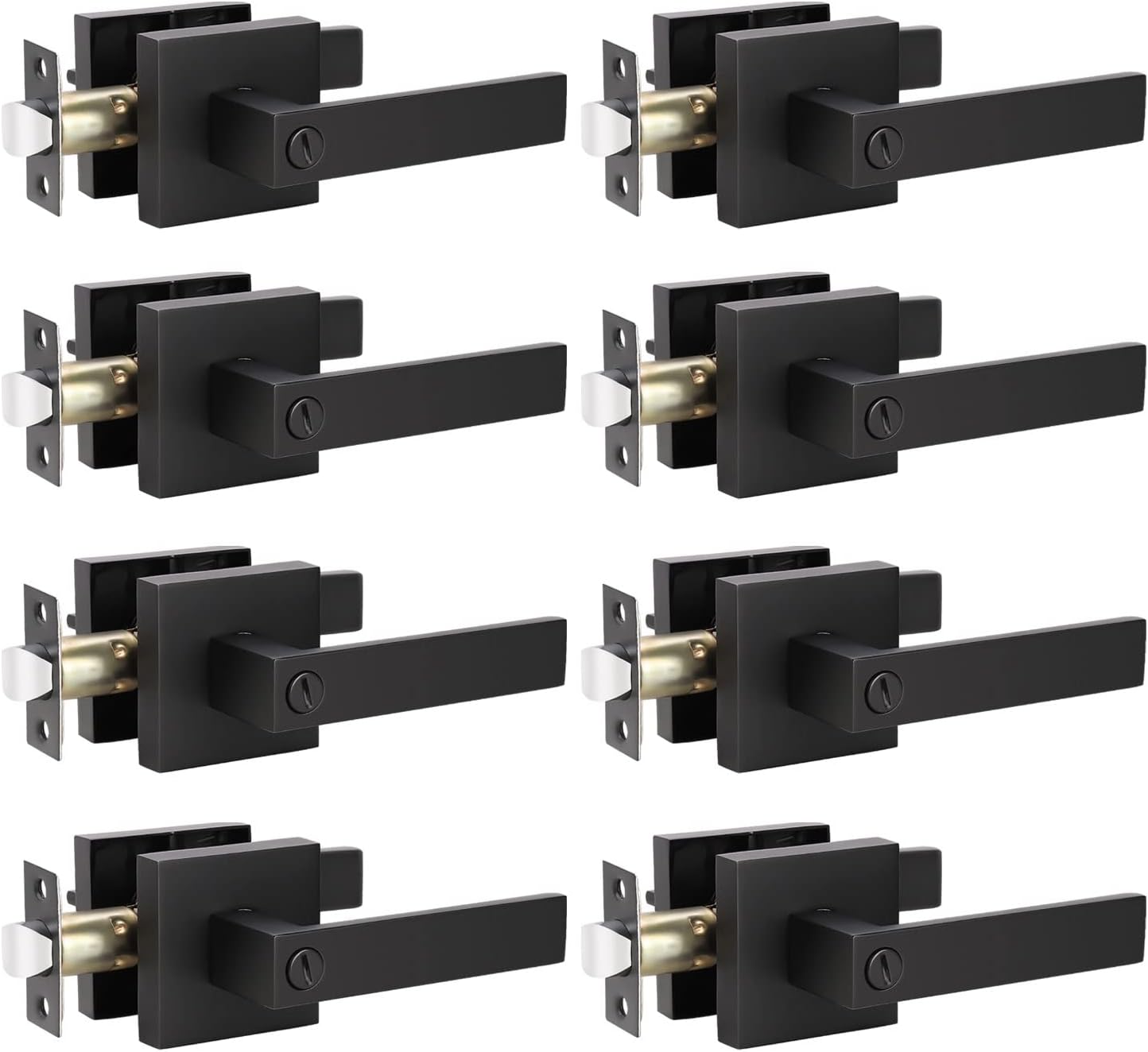KNOBWELL Paquete de 8 pomos para puerta de privacidad interior negro mate, pomo de puerta de dormitorio con cerradura, manija de puerta de palanca