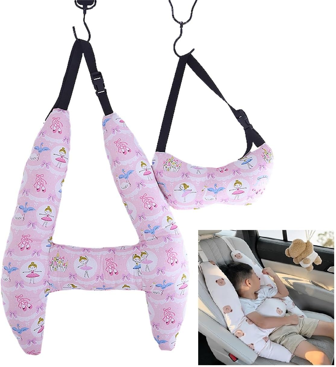 Almohadas de coche para niños, almohadas de automóvil en forma de H para dormir, soporte de cabeza de asiento de automóvil infantil, almohada de