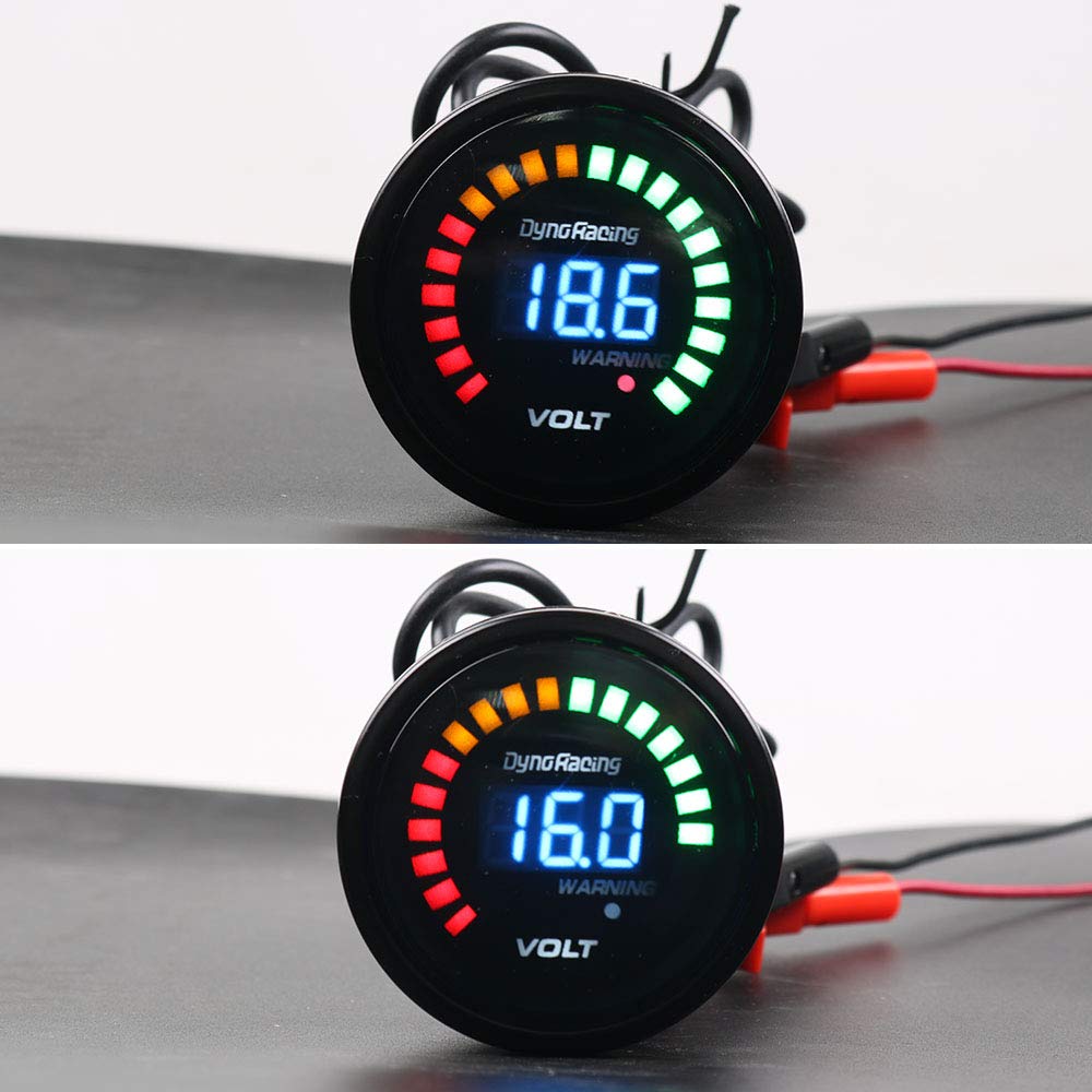 Dyno Racing 2 pulgadas 2.047 in 12V coche digital voltímetro medidor de voltaje medidor 20 LED negro 7.5-20V voltios medidor de coche