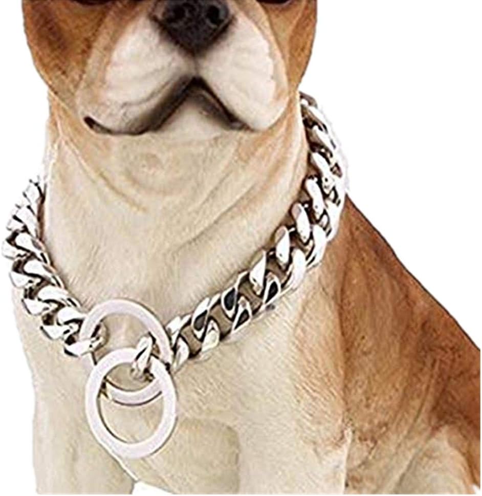 Collar de cadena de acero inoxidable sólido de 0.748 in de metal pesado para perros Pit Bull, Mastín, Bulldog y razas grandes, de 12 a 34 pulgadas