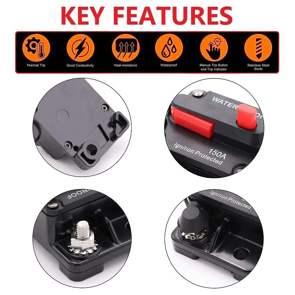 ANJOSHI Disyuntor de 150 amperios con reinicio manual para automóvil, camión, RV, ATV, motores marinos, sistema de audio de barco, protección contra
