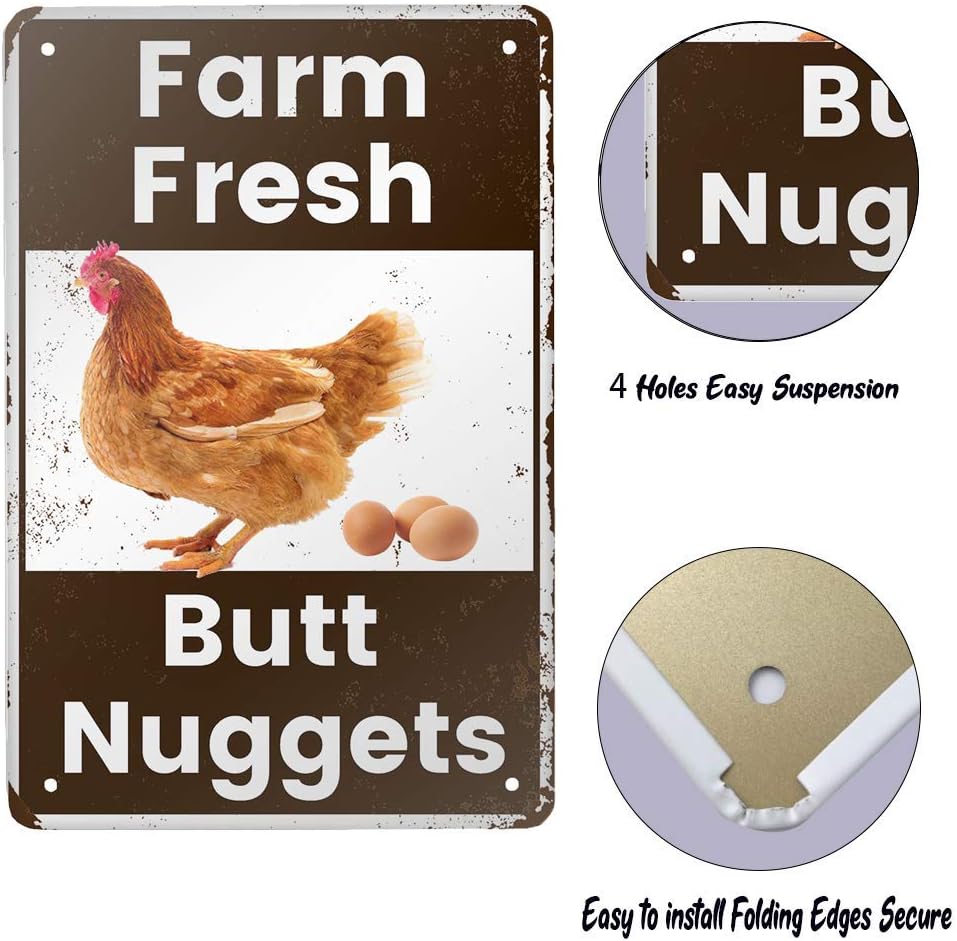 ANJOOY – Letrero de metal vintage de hojalata  Farm Fresh Butt Nuggets  Venta de huevos de pollo, mercado, granja, granero, baño, patio, regalos