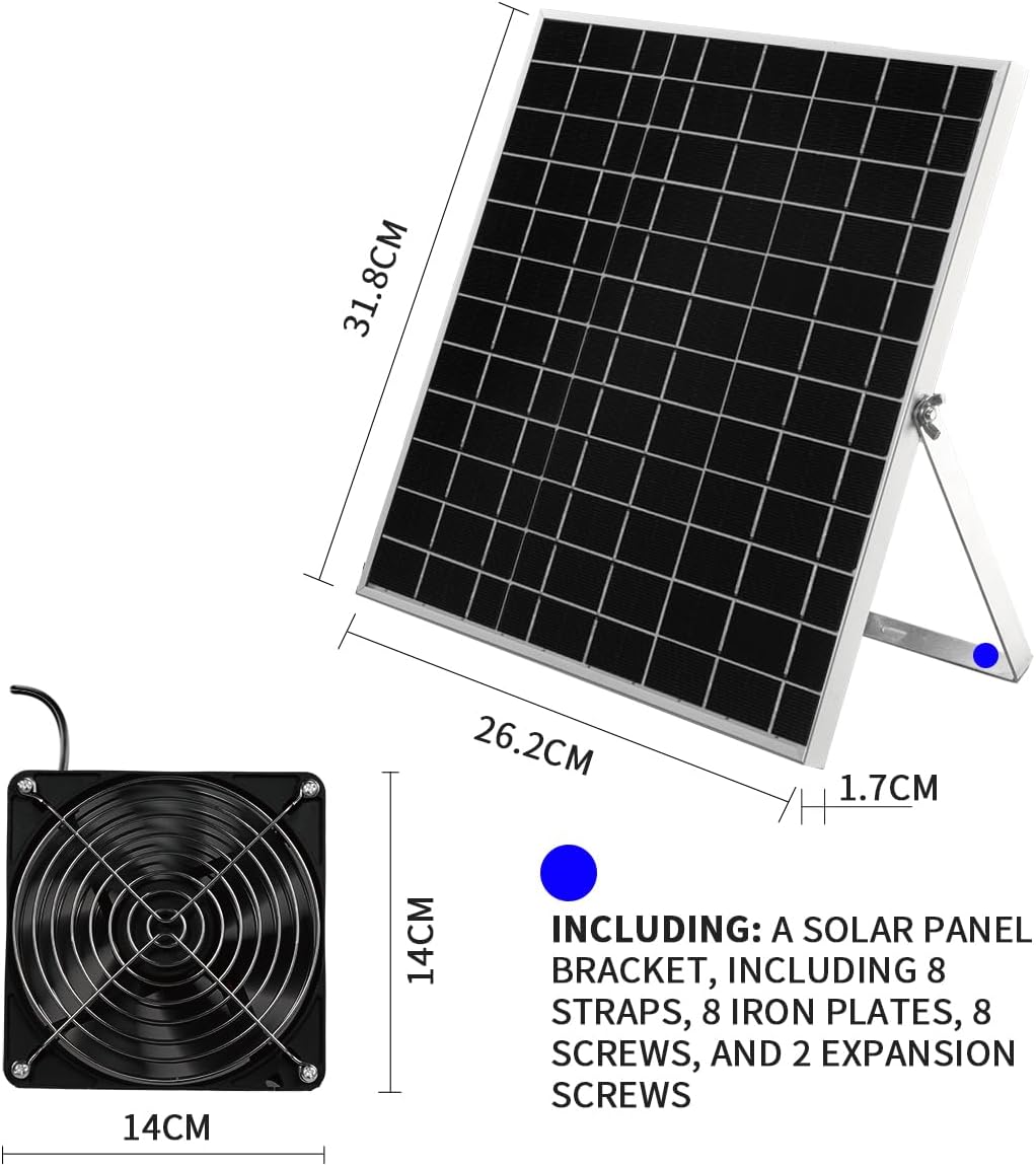 Ventilador solar, panel solar de 15 W + ventilador de CC de alta velocidad con cable de 9.84 pies, ventilación montada en la pared y ventilación de