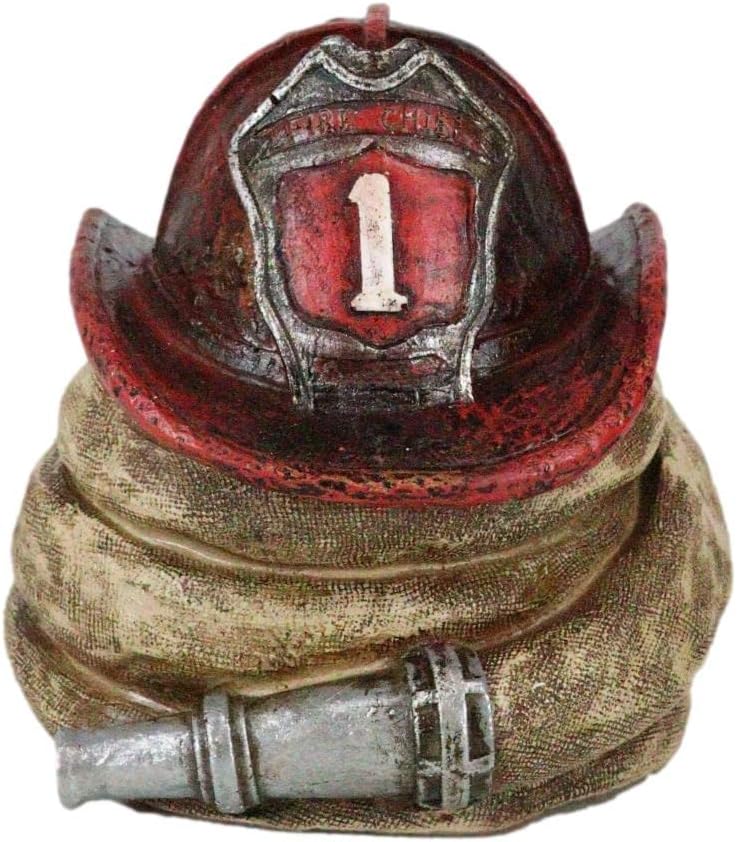 Ebros Gift Estación de bomberos rústica, 1 sombrero de bombero con manguera en espiral, ahorro de monedas, alcancía, figura decorativa para