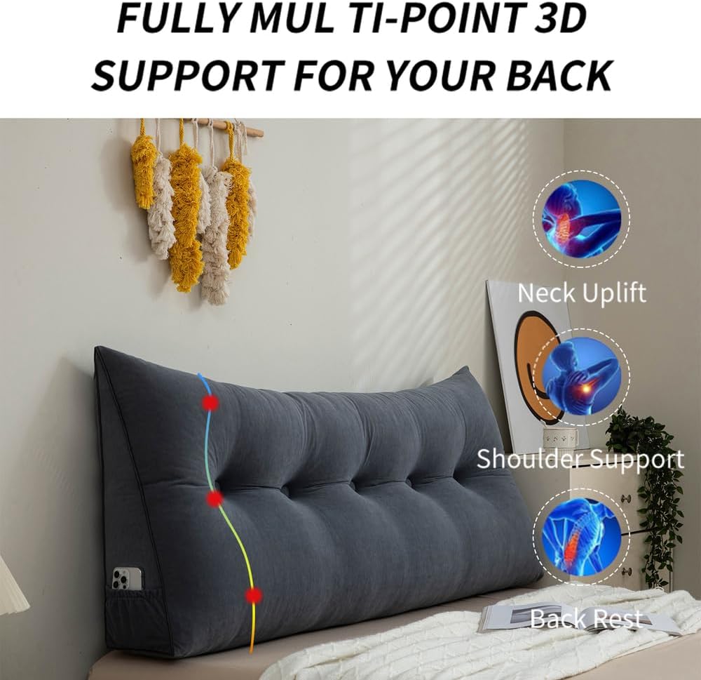 Almohada de respaldo de lectura, almohada triangular para cabecero, almohada de cuña con inserto de algodón PP, cojín de apoyo de posicionamiento,