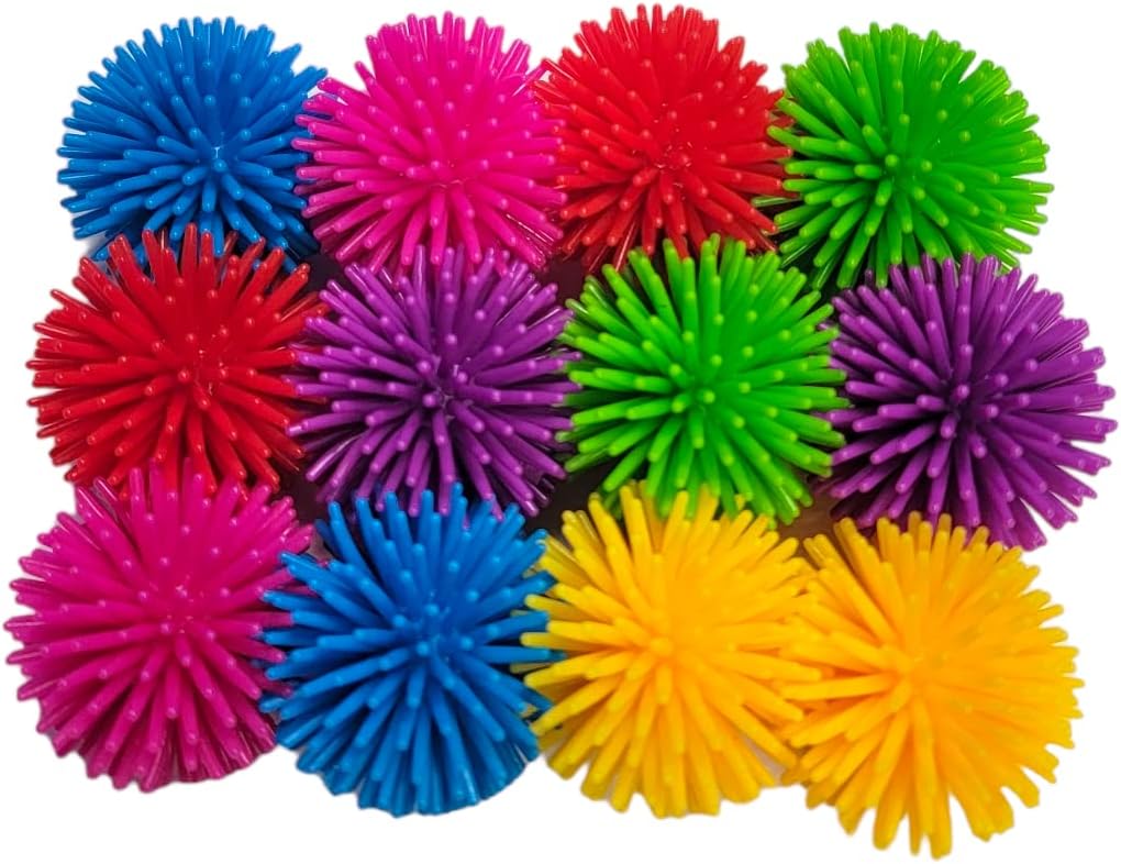 Zugar Land Coloridas tapas de lápices de bolas de seto (paquete de 12) de 1.5 pulgadas. Diversión para la ansiedad. Bolas de pinchos. Incentivo de