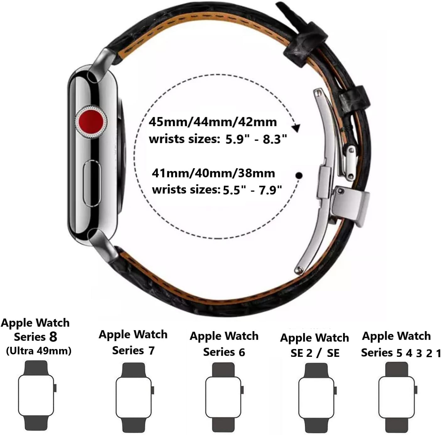 Moran – Correas de piel de cocodrilo compatibles con Apple Watch Band de 1.696 pulgadas, 1.654 pulgadas, 1.654 pulgadas, 1.654 pulgadas, 1.654
