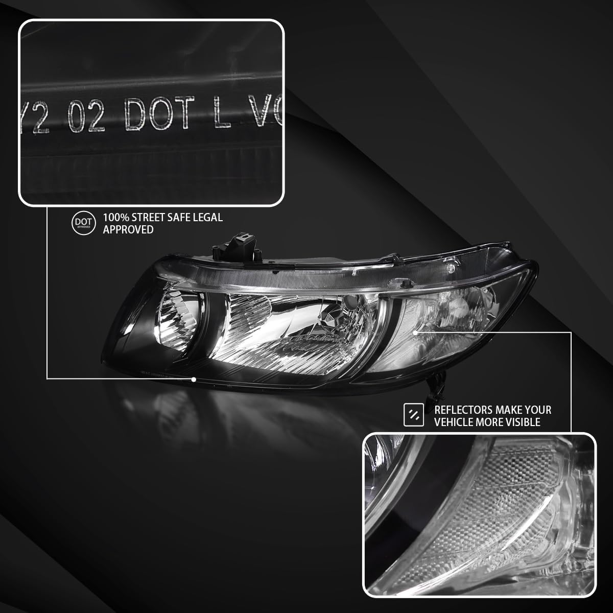AUTOZENSATION Compatible con Honda Civic 2DR Coupé 2006-2011 faros delanteros negros L + R Pair