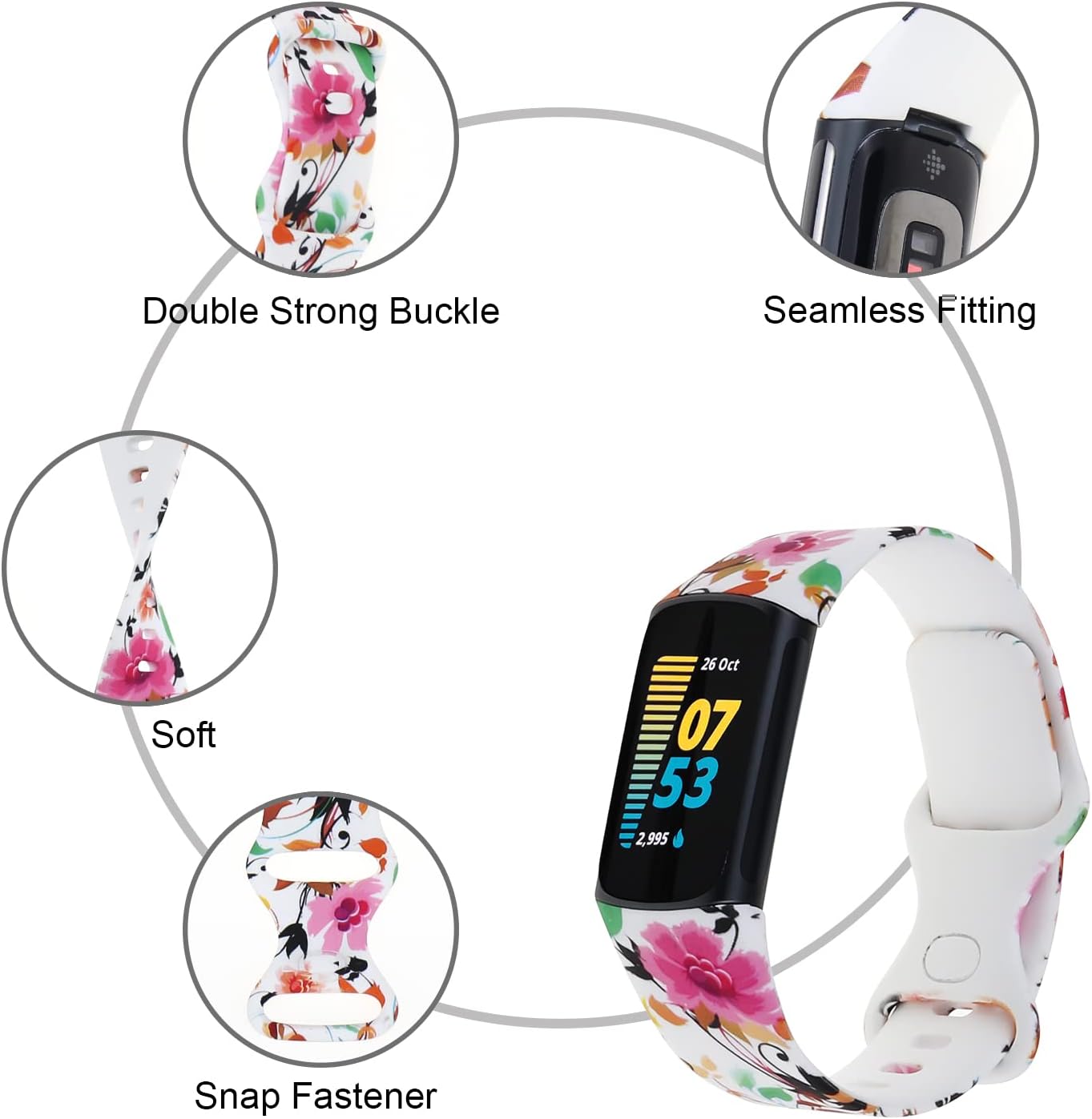 honecumi Correa de repuesto para Fitbit Charge 6 para mujeresFitbit Charge 5, correa de reloj deportivo de silicona suave para Charge 6Charge 5 para